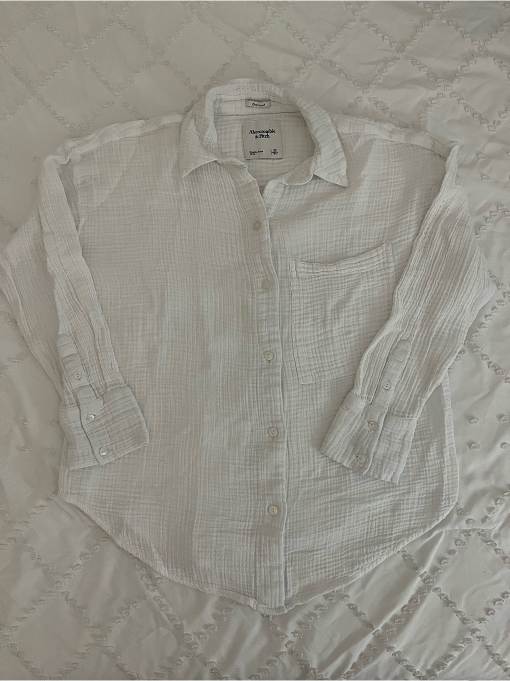 Abercrombie & Fitch White Cotton Gauze Button-Down Shirt - Picture 1 of 3